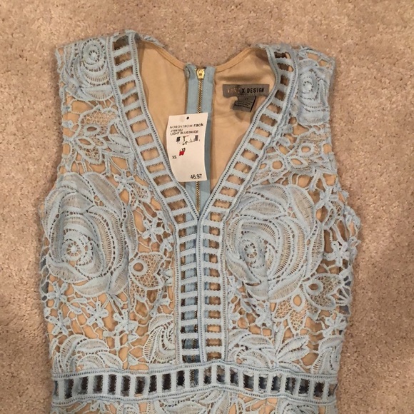 Light Blue Lace Overlay Midi Dress - Picture 2 of 4